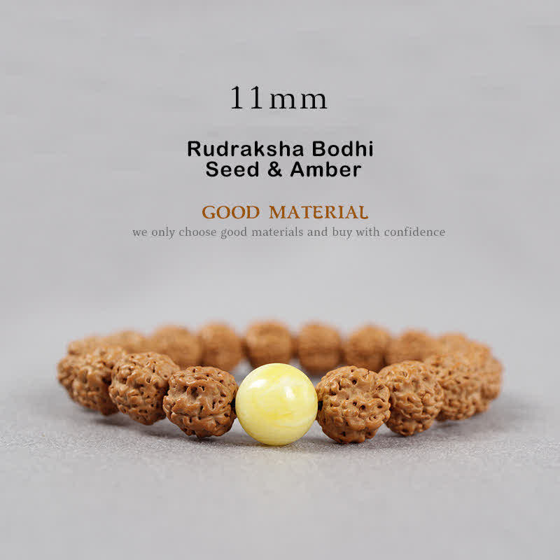 Nimara Ritual Tibet Rudraksha Bodhi Seed Dzi Bead Amber Turquoise Wealth Bracelet