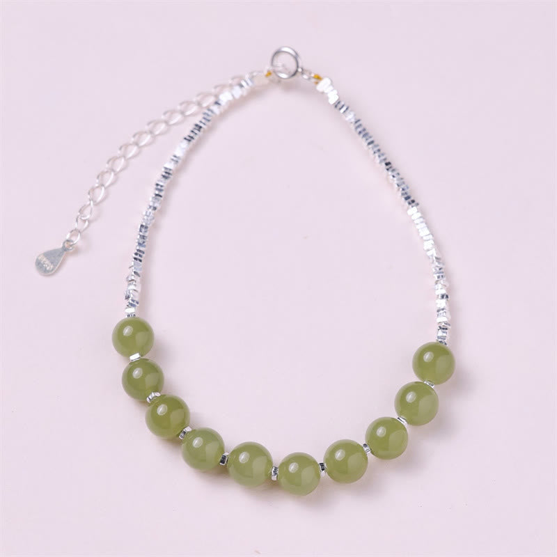 Nimara Ritual 925 Sterling Silver Hetian Jade Bead Luck Chain Bracelet