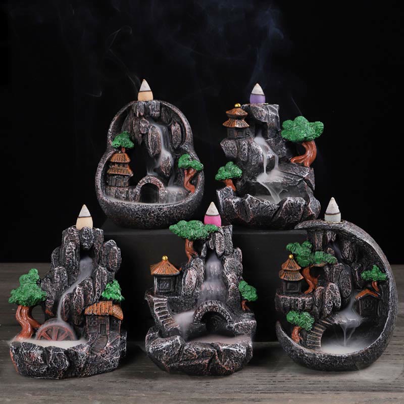 Nimara Ritual Mountain Bridges Pattern Meditation Resin Backflow Incense Burner