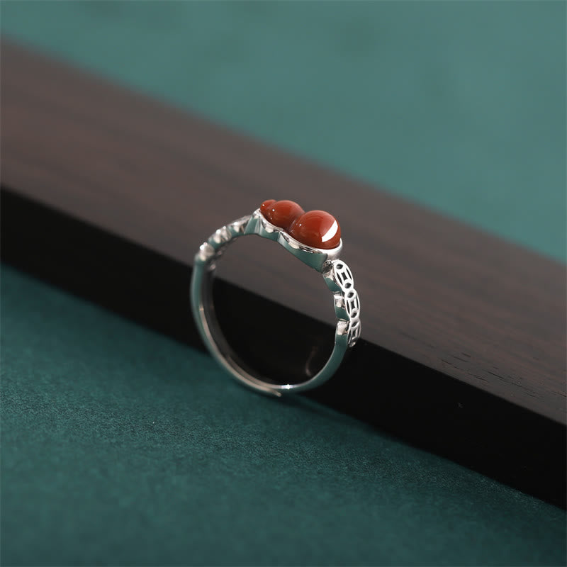 Nimara Ritual 925 Sterling Silver Red Agate Gourd Copper Coin Self-acceptance Ring