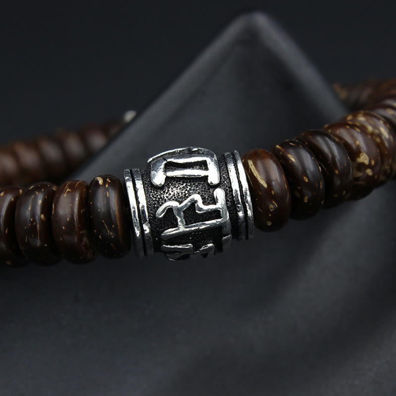 Nimara Ritual Natural Tibetan Coconut Shell Om Mani Padme Hum Positive Bracelet