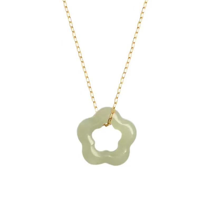 Nimara Ritual Dainty Hetian Jade Cyan Jade Luck Floral Charm Necklace Pendant