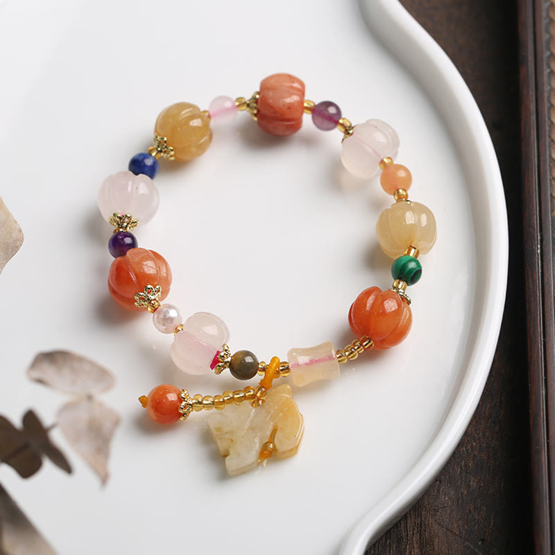 Nimara Ritual Natural Golden Silk Jade Crystals Gourd Pixiu Pumpkin Beads Wealth Charm Bracelet