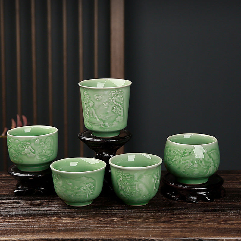 Nimara Ritual Trees Pavilion Mountains Rivers Pine Ceramic Teacup Kung Fu Tea Cup