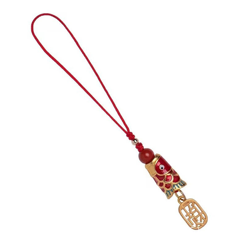 Nimara Ritual Koi Fish Cinnabar Attracting Wealth Wish Ruyi Charm Luck Phone Hanging Decoration