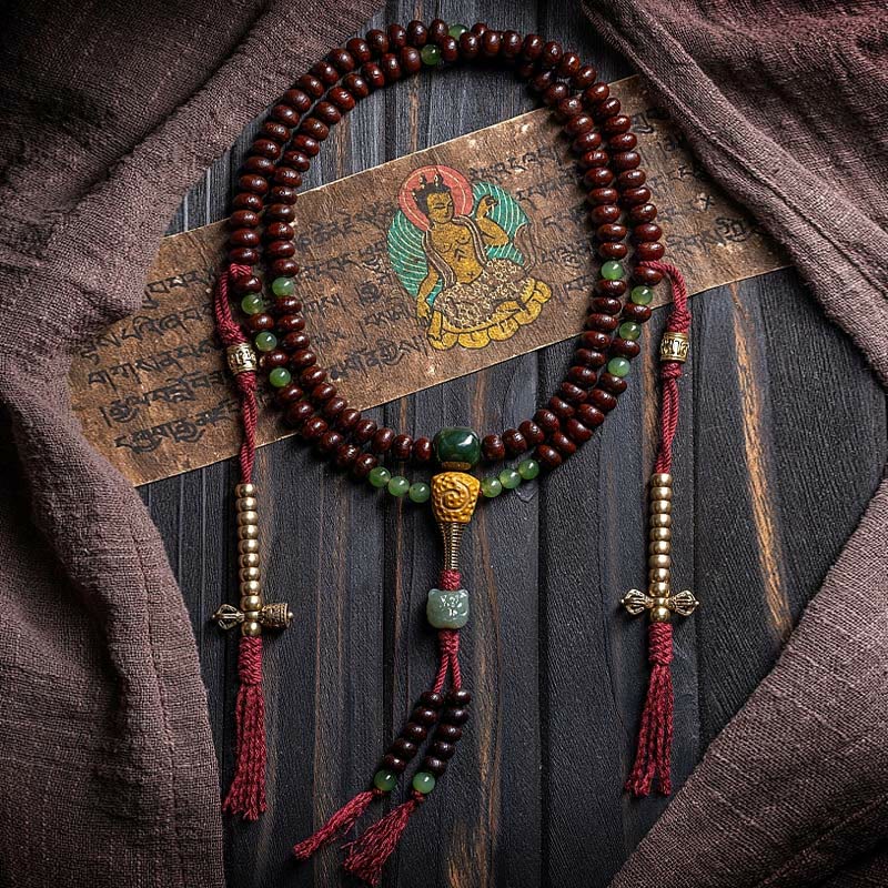 Nimara Ritual Natural Tibet 108 Mala Beads Purple Bodhi Seed Hetian Cyan Jade Copper Dorje Peace Bracelet