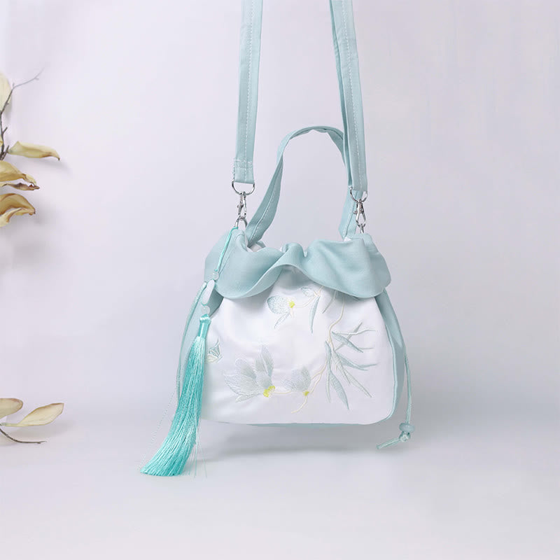 Nimara Ritual Suzhou Embroidery Lotus Epiphyllum Magnolia Cotton Linen Tote Crossbody Bag Shoulder Bag Handbag