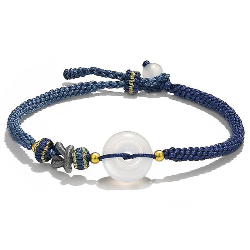 Nimara Ritual Handmade White Agate Peace Buckle Luck Happiness Protection Weave String Bracelet