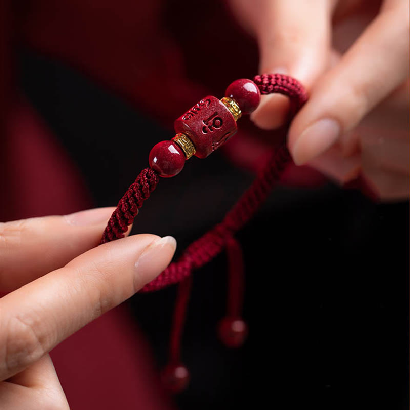 Nimara Ritual Tibet Cinnabar Om Mani Padme Hum Engraved Blessing Braided Bracelet