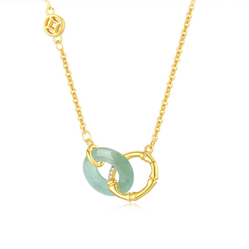 Nimara Ritual 925 Sterling Silver Natural Green Aventurine Peace Buckle Bamboo Coin Prosperity Necklace Pendant