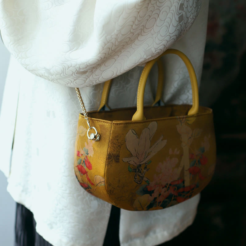 Nimara Ritual Vintage Flower Peony Metal Chain Zipper Handbag Crossbody Bag Shoulder Bag