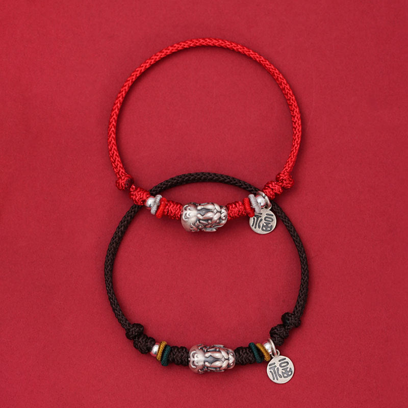 Nimara Ritual 925 Sterling Silver PiXiu Fu Character Wealth Luck Handmade Braided Bracelet