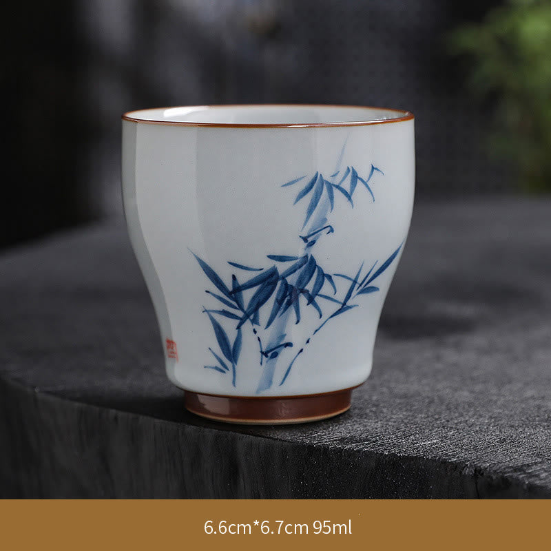 Nimara Ritual Lotus Flower Leaf Bamboo Ceramic Teacup Kung Fu Tea Cups