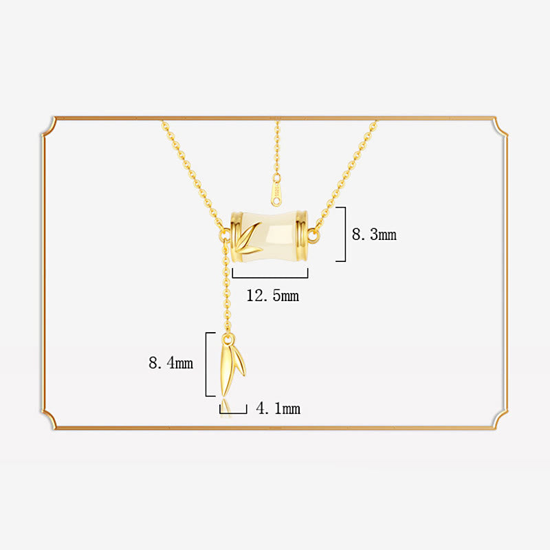 Nimara Ritual 925 Sterling Silver 22K Gold Hetian White Jade Bamboo Leaf Luck Necklace Pendant Bracelet