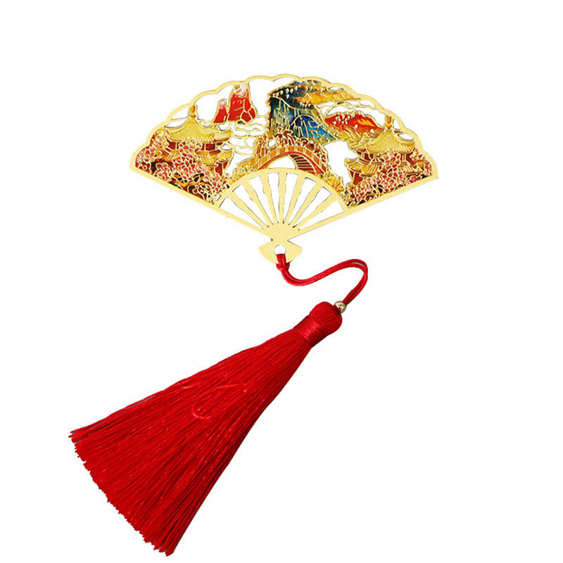 Nimara Ritual Traditional Butterfly Lotus Flower Crane Dragon Phoenix Fox Koi Fish New Beginning Metal Brass Hollow Fan Bookmarks