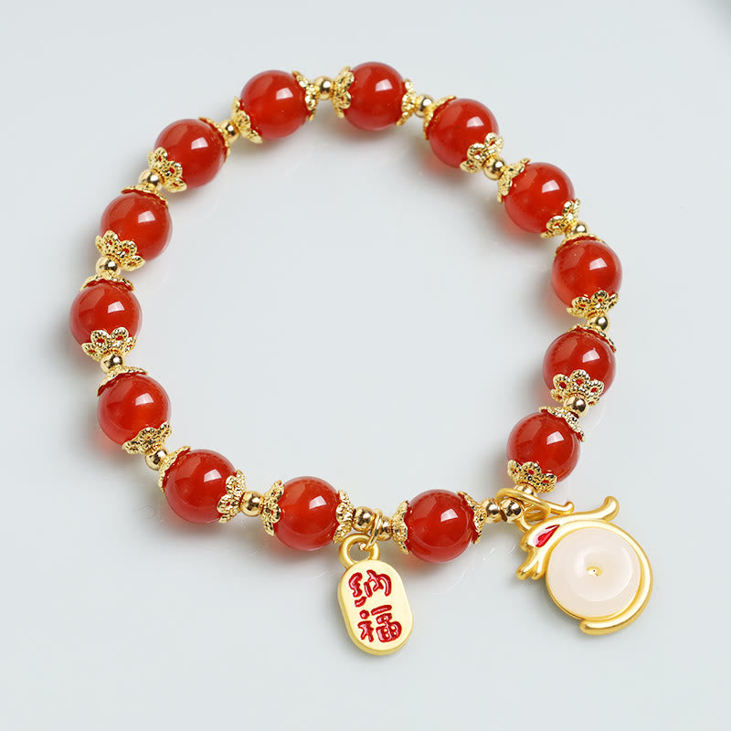 Nimara Ritual Year of the Dragon Red Agate Green Aventurine Peace Buckle Fu Character Lucky Fortune Bracelet
