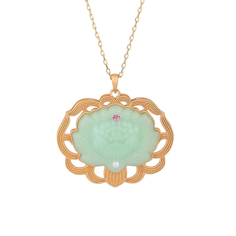 Nimara Ritual Natural Jade Lotus Harmony Necklace Pendant