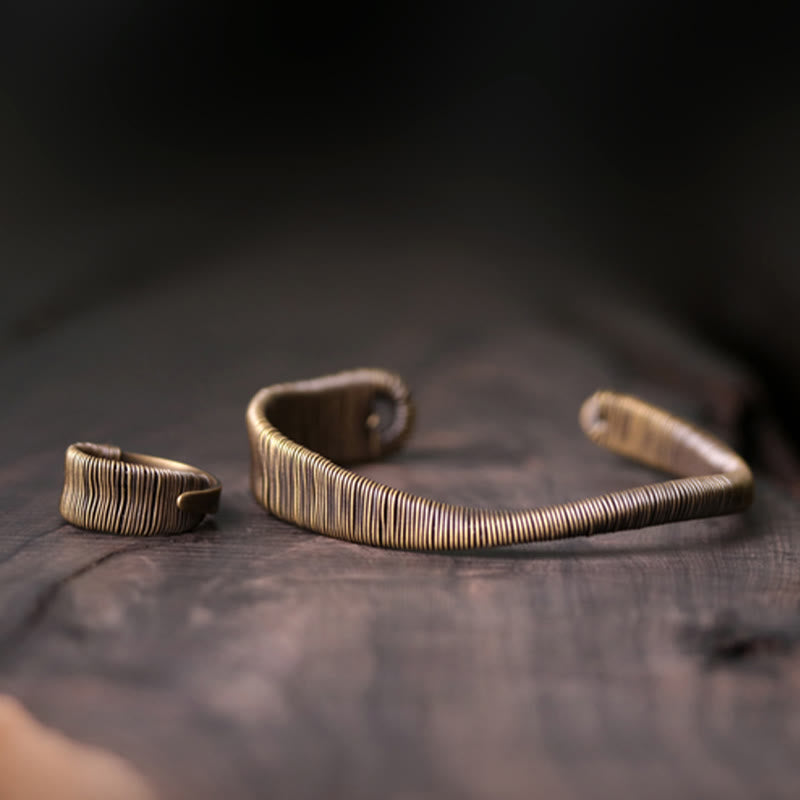 Nimara Ritual Simple Design Wrapped Brass Copper Luck Wealth Adjustable Cuff Bracelet