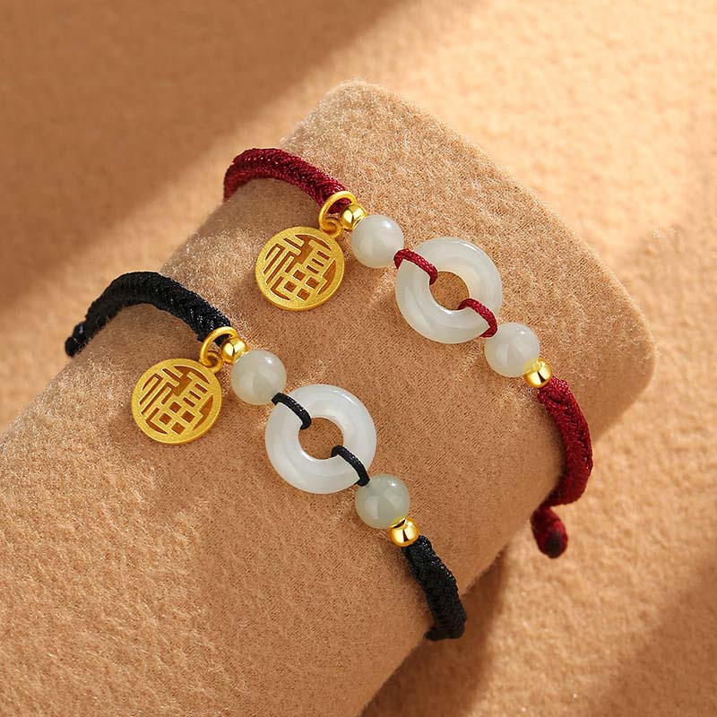 Nimara Ritual 925 Sterling Silver Hetian Jade Peace Buckle Fu Character Charm Abundance Bracelet