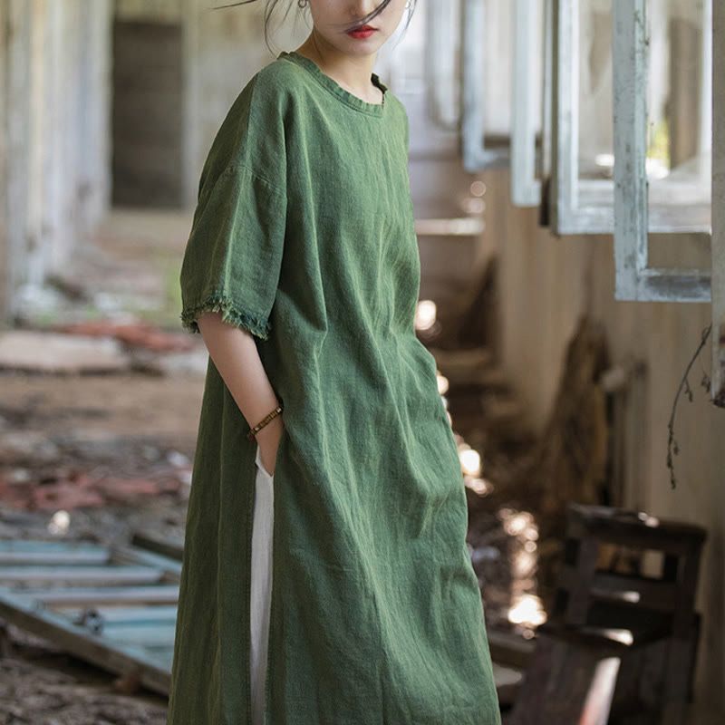 Nimara Ritual Ramie Linen Split Hem Top Women's Half Sleeve T-Shirts