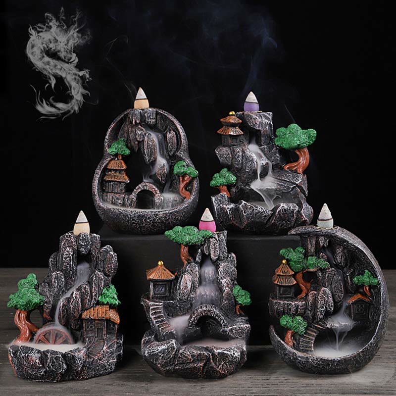 Nimara Ritual Mountain Bridges Pattern Meditation Resin Backflow Incense Burner