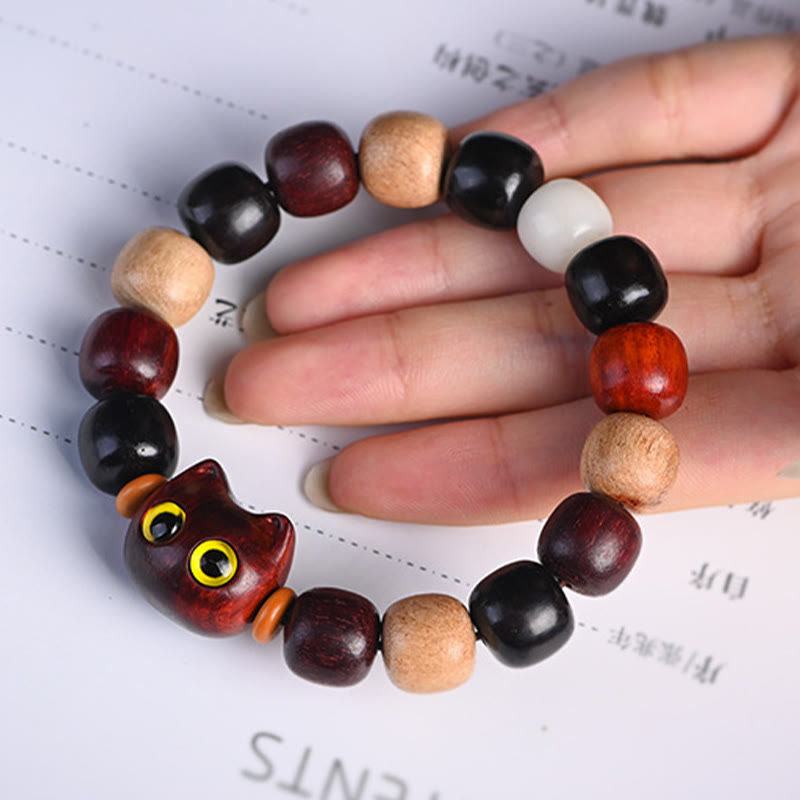 Release Mood Red Sandalwood Ebony Wood Cute Cat Calm Bracelet