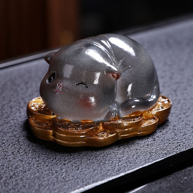 Nimara Ritual Color Changing Cute Mini Cat Resin Tea Pet Wealth Home Figurine Decoration