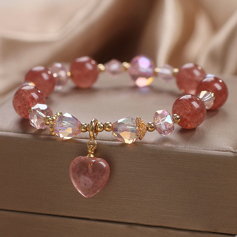 Nimara Ritual Natural Strawberry Quartz Crystal Love Heart Healing Positive Bracelet