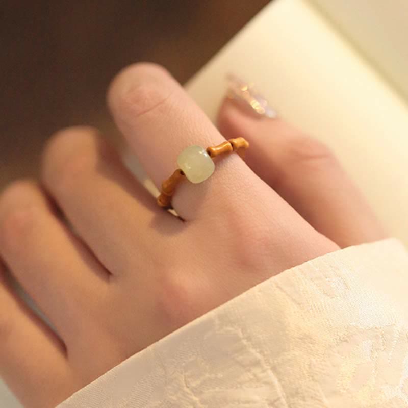 Nimara Ritual Hetian Jade Beaded Bamboo Prosperity Luck Ring