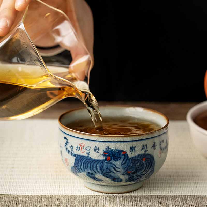 Nimara Ritual Jingdezhen Hand Painted Cute Tiger Ceramic Teacup Kung Fu Tea Cup Bowl 140ml