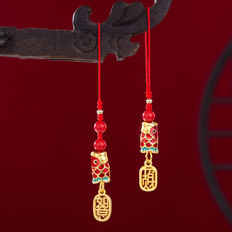 Nimara Ritual Koi Fish Cinnabar Attracting Wealth Wish Ruyi Charm Luck Phone Hanging Decoration