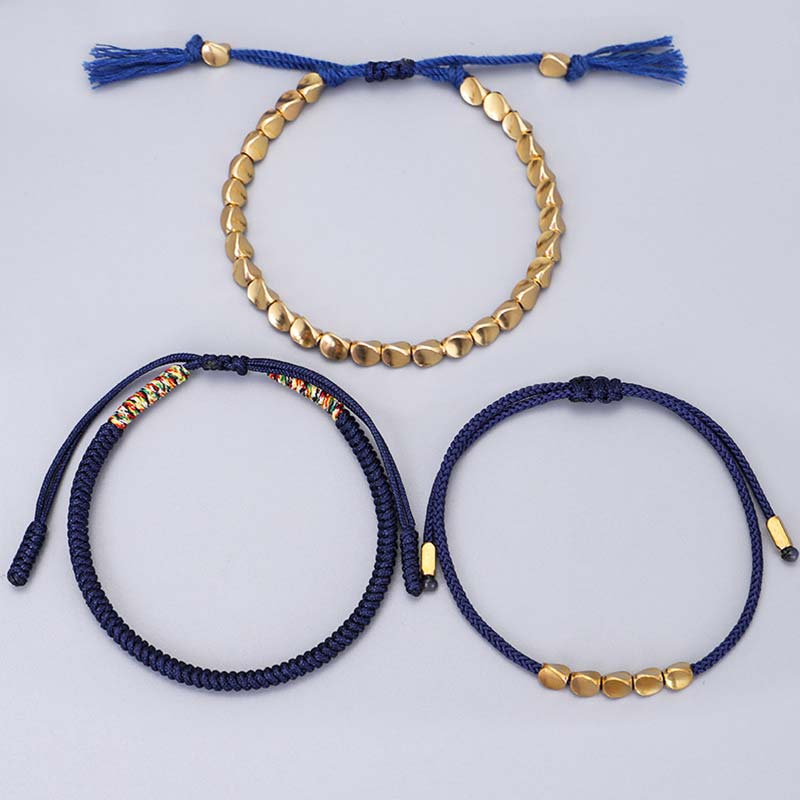 Nimara Ritual 3 PCS Tibetan Copper Beads Healing Protection Luck Bracelet Set