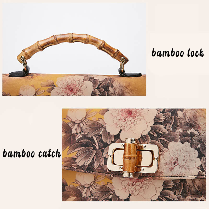 Nimara Ritual Flower Pattern Bamboo Handle Metal Chain Crossbody Bag Handbags