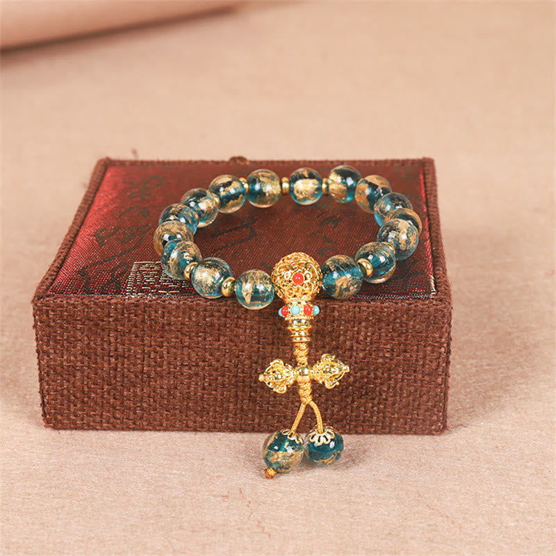 Nimara Ritual Tibetan Gold Swallowing Beast Family Dorje Vajra Strength Bead Bracelet