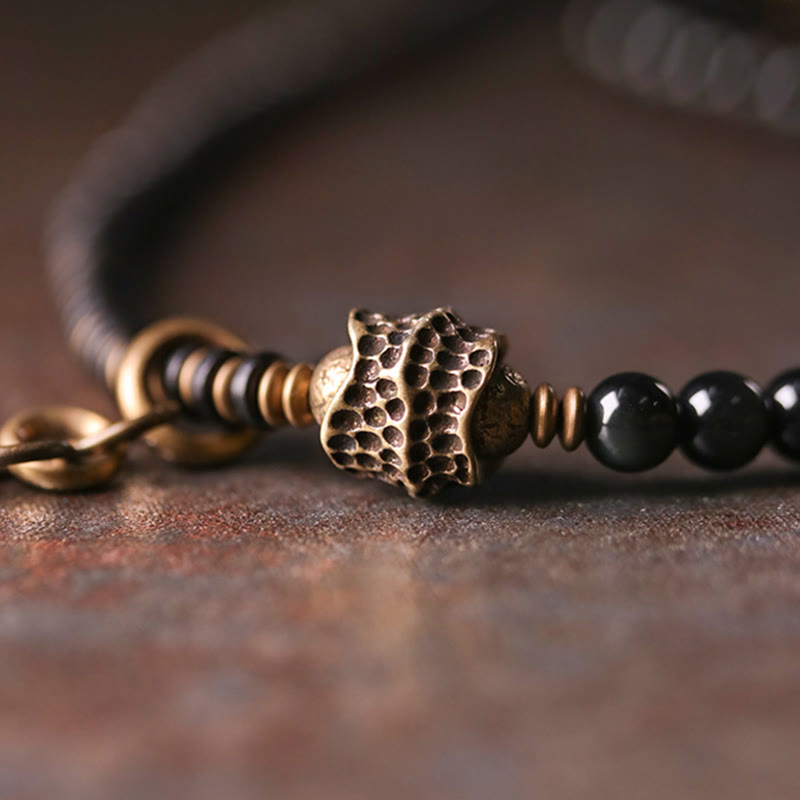 Nimara Ritual Rainbow Obsidian Ebony Wood Copper Positive Multilayer Bracelet
