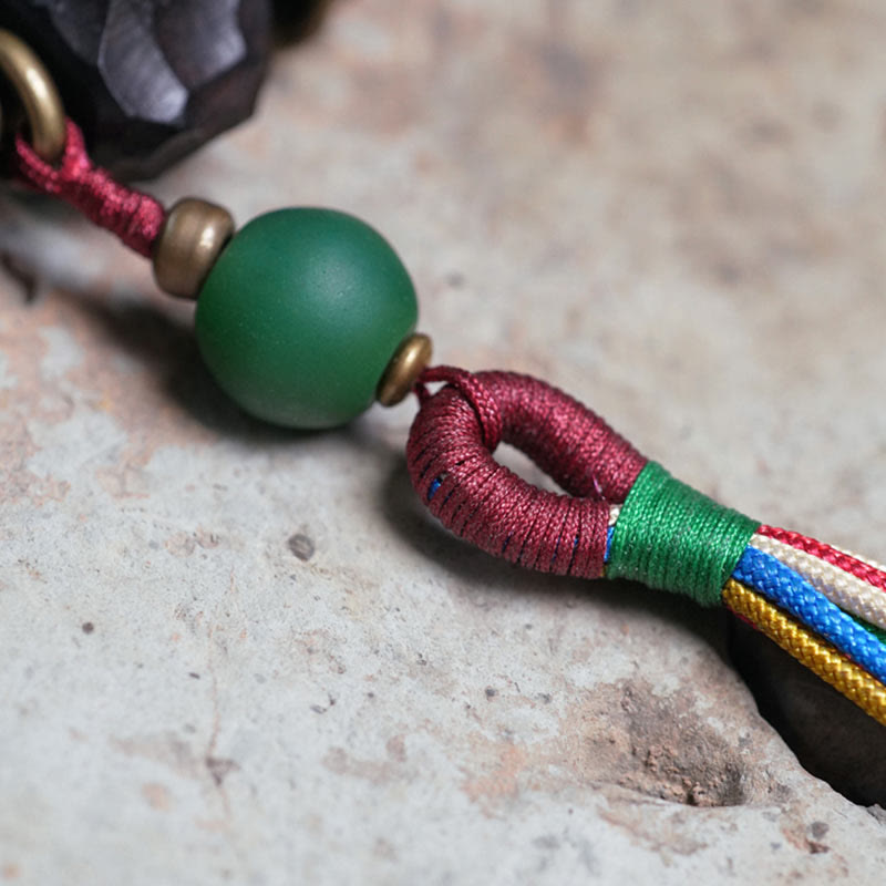 Nimara Ritual Tibet Ebony Wood Copper Peace Tassel Wrist Mala Bracelet