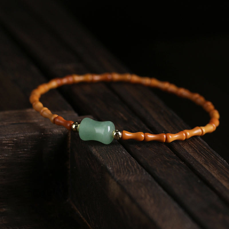 Nimara Ritual Natural Olive Pit Green Aventurine Bamboo Pattern Luck Bracelet