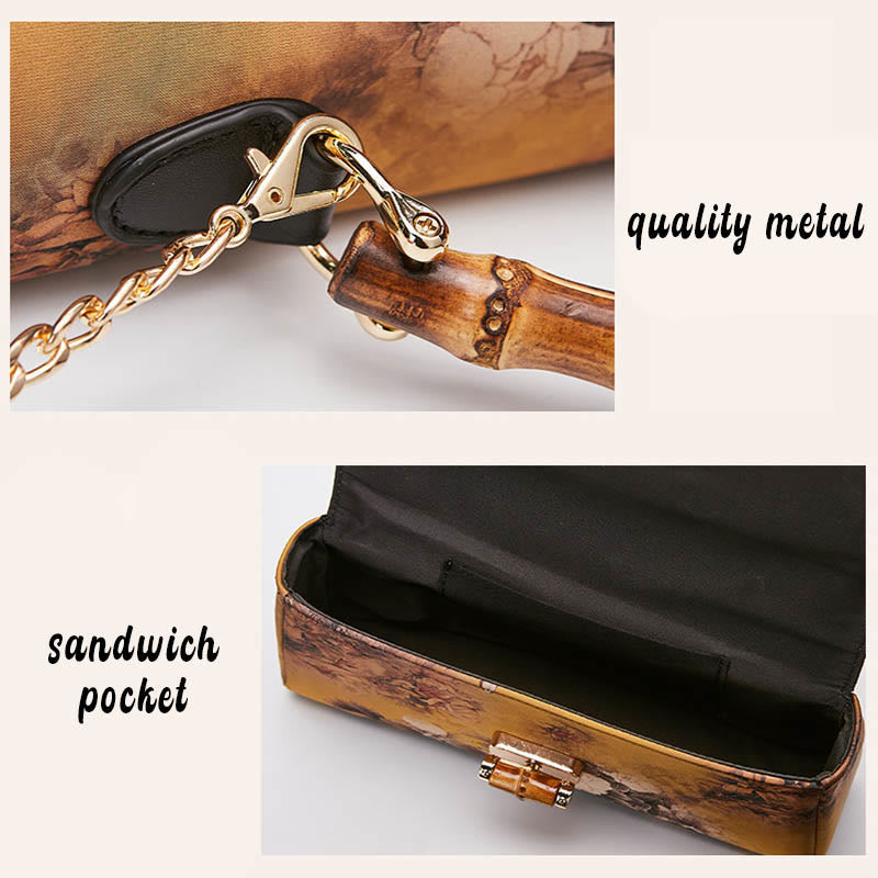Nimara Ritual Flower Pattern Bamboo Handle Metal Chain Crossbody Bag Handbags