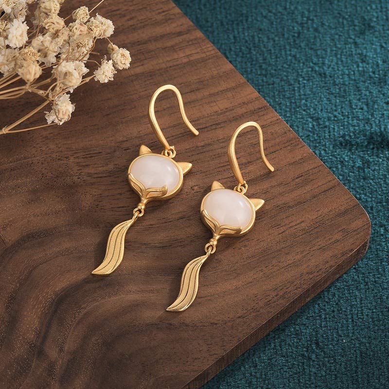 Nimara Ritual FengShui White Jade Fox Fortune Earrings