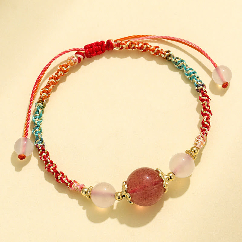 Nimara Ritual Strawberry Quartz Pink Crystal Prehnite White Agate Bead Healing Rope Bracelet