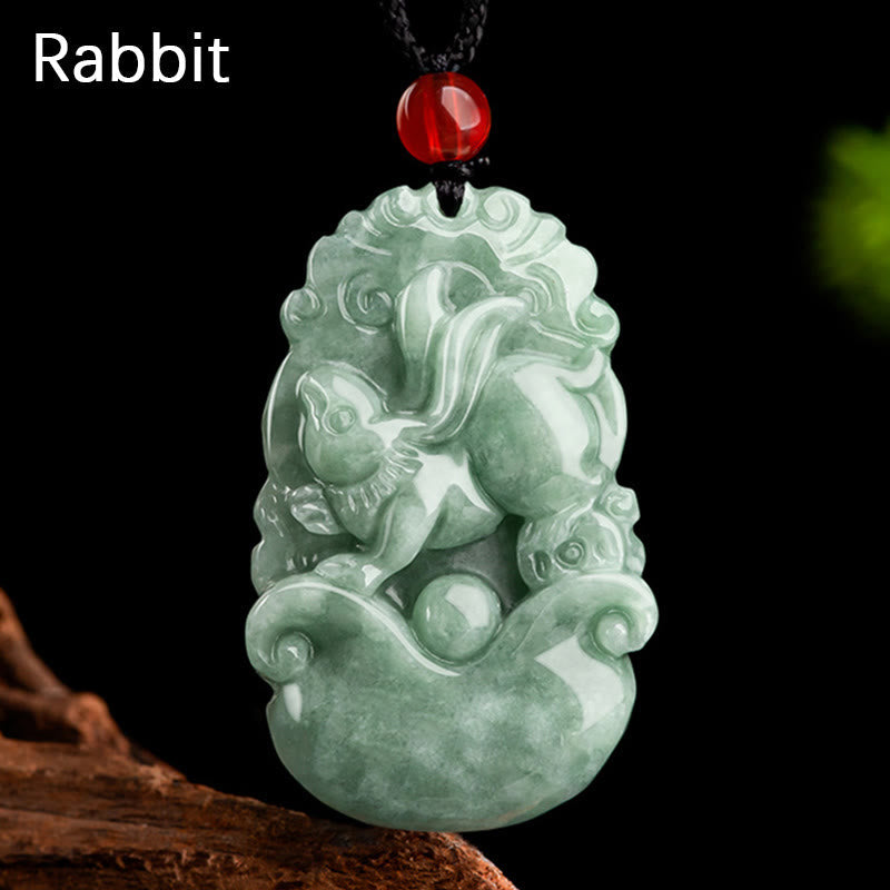 Nimara Ritual Natural Green Jade 12 Chinese Zodiac Luck Prosperity Necklace Pendant