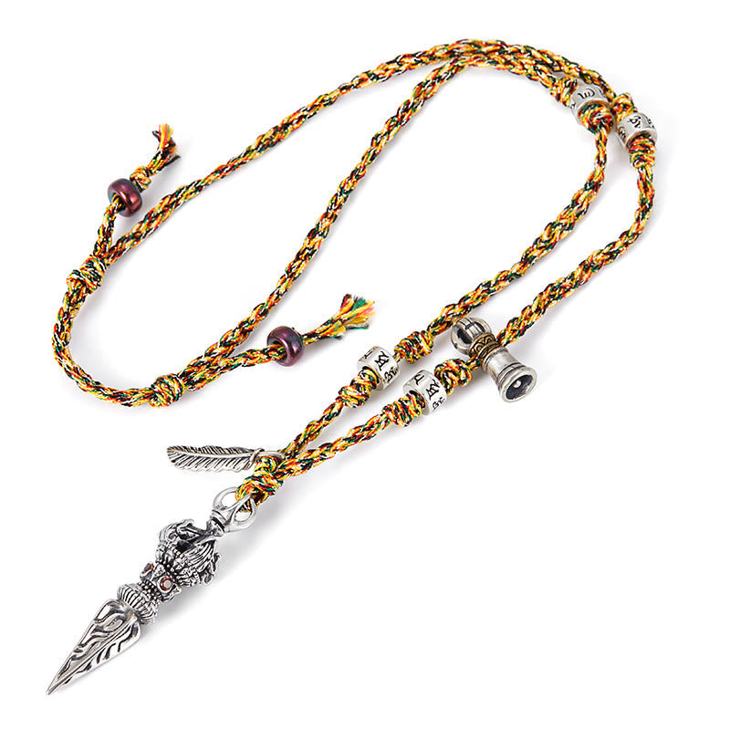 Nimara Ritual Tibetan Handmade 925 Sterling Silver Dorje Vajra Om Mani Padme Hum Feather Strength Necklace Pendant