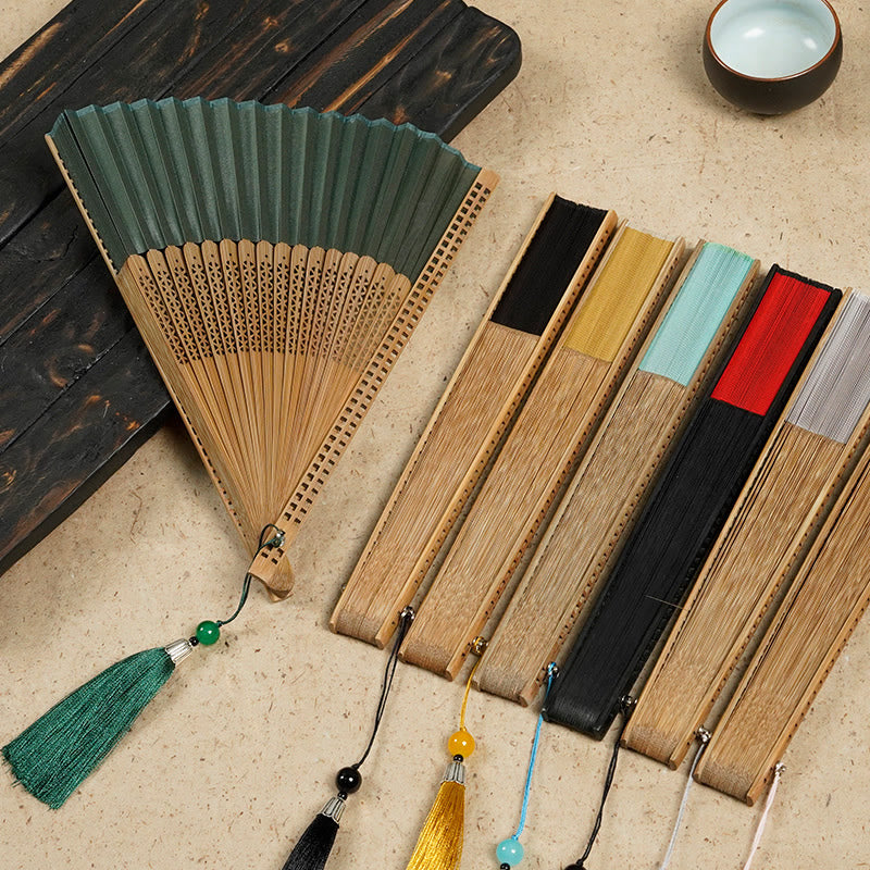 Nimara Ritual Vintage Handheld Folding Fan With Bamboo Frames