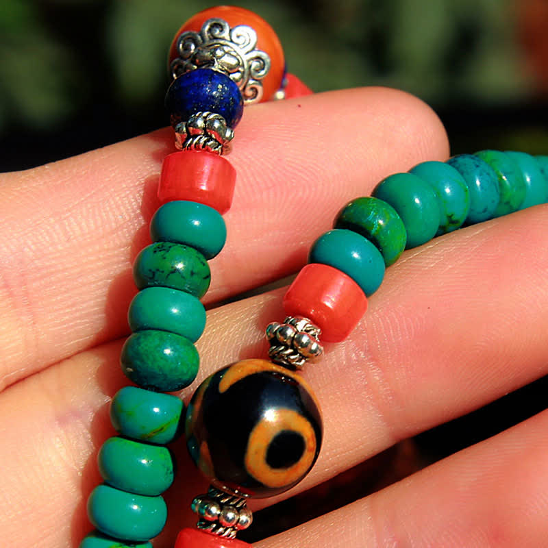 Nimara Ritual 108 Mala Beads Tibetan Turquoise Dzi Bead Protection Bracelet
