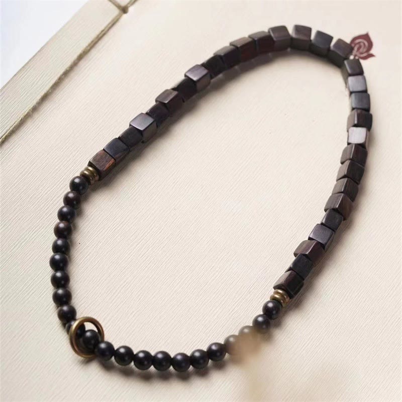 Nimara Ritual Tibet Ebony Wood Square Beads Peace Double Wrap Bracelet