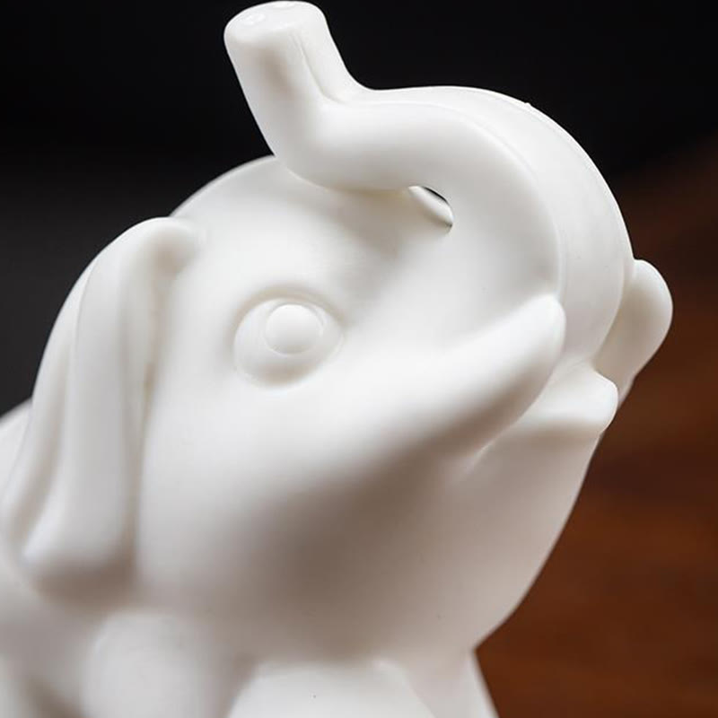 Nimara Ritual Small Elephant Statue White Porcelain Ceramic Strength Home Desk Decoration