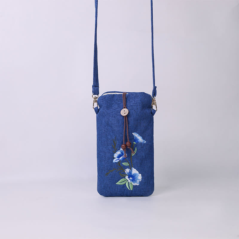 Nimara Ritual Small Embroidered Flowers Crossbody Bag Shoulder Bag Cellphone Bag 11*20cm