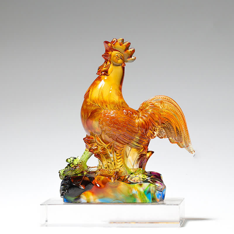 Nimara Ritual Handmade Liuli Crystal Rooster Art Piece Home Decoration