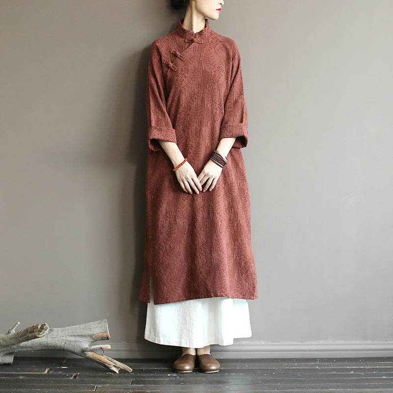 Nimara Ritual Flower Jacquard Midi Dress Long Sleeve Cotton Linen Dress Wide Leg Pants With Pockets