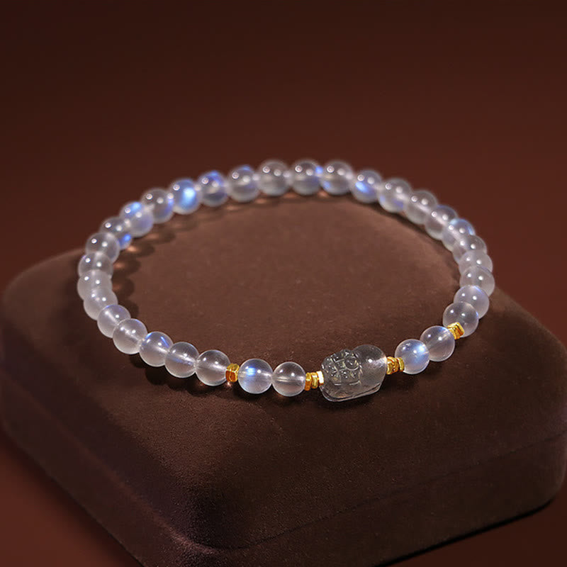 Nimara Ritual 925 Sterling Silver Plated Gold Natural Moonstone PiXiu Healing Bracelet